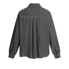 Threebooy Vintage Plaid Shirts Men Streetwear Hip Hop Punk Long Sleeve Shirt for Men Harajuku Ripped Hole Loose Casual Blouse Tops Coats