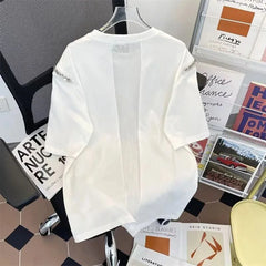 Threebooy Y2K Mens T-Shirt Patchwork Zipper Striped Short Sleeved Top Summer Casual High Street Couple Wear Men's Clothing Unisex