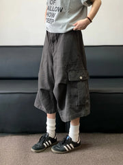 Threebooy New Summer American Retro Large Pocket Work Trousers Men Women Street Casual Loose Straight-leg Fashion Wide-leg Shorts Urban