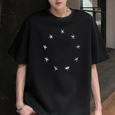 Threebooy Summer Men's Solid Color Star Decoration Short-Sleeved T-Shirt American Fashion Trend Street Loose Breathable Niche Men's Tops
