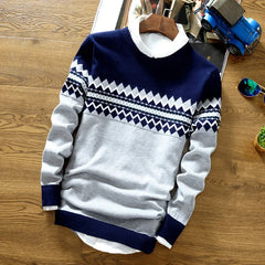 Threebooy Men's Round Neck Knitted Sweater Autumn/winter Casual Trendy Base Layer Top Fashionable Knitwear Youth Korean Style