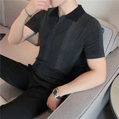Threebooy New Style Men's summer High quality short sleeves Polo Shirts/Male Slim Fit Stripe Ice silk Hollow out POLO shirts S-3XL
