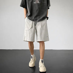Threebooy American Casual Shorts High-end Quick-drying Workwear Charge Shorts Korean Men's Summer Loose Rivet Cargo Half Pants Streetwear