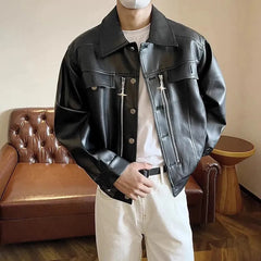 Threebooy Mens Pu Leather Jacket Zipper Motorcycle Pu Jacket Fashion Streetwear Biker Temperament Soft Casual Jacket Men'S Clothing
