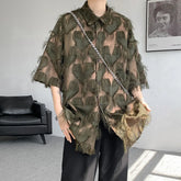 Threebooy Personality Tassel Shirt Streetwear Fashion Short Sleeve Shirts Men's Casual Hip Hop Tops High Quality Loose Chic Shirt