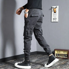 Threebooy Harem Cargo Pants for Men Y2k Multi Pocket Fashion Navy Slacks Casual Slim Stretch Loose Stacked Outdoor Hip Hop Trousers