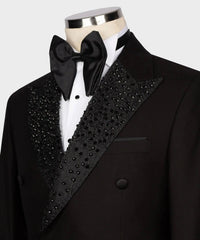 Threebooy Modern Men Suits 2 Pieces Set Tailor-Made Peaked Lapel Beaded Double Breasted Blazer Customized or Wedding Groom Business Prom