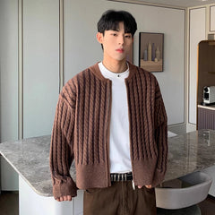 Threebooy Vintage Knitted Cardigan Sweater Autumn/Winter New Fashionable Zipper Jacket Top