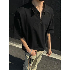 Threebooy Mens tshirt Loose Fit Half Zip Polo Collar Solid Color Summer T Shirt New Casual Sports Comfortable Daily Basic Top