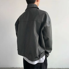 Threebooy Mens Leather Jacket Pockets Casual Motorcycle Leather Jacket Autumn New Item Korean Style Trendy Top Men's Clothing Unisex