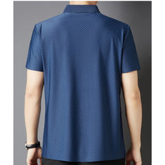 Threebooy Summer Men's Short-sleeved Polo Shirt Thin Style Loose Fit Fashionable Urban Business Casual Ropa Para Hombre Waffle Grid