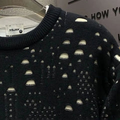 Threebooy Mens Sweater Cotton Hollow Contrast Color Knitted Sweater Fashion Streetwear Trend Youth Casual Long Sleeve Top Men'S Clothing