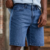 Threebooy Mens Vintage Washed Denim Shorts Casual Straight Streetwear Shorts Breathable Summer Solid Zipper Fly Daily Knee Length Jean Man