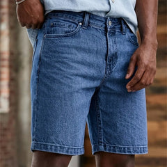 Threebooy Mens Vintage Washed Denim Shorts Casual Straight Streetwear Shorts Breathable Summer Solid Zipper Fly Daily Knee Length Jean Man