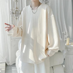 Threebooy Spring Autumn Men's Loose T-Shirts Solid Color Long Sleeve V-Neck Casual Tshirt Men Fashion Streetwear Tees Tops Plus Size 5XL