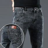 Threebooy 4 Colors Fashion Korean Men Skinny Jeans Nostalgia Snowflake Washed Slim Fit Classic Casual Street Skateboarding Denim Trousers