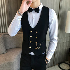 Threebooy Slim Fit Men Vest with Double Breasted One Piece Custom Male Suit Wasitcoat Peaked Lapel Wedding Gromsmen Waist Coat New