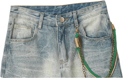 Threebooy Hip Hop Jeans Men Streetwear Punk Chain Decoration Denim Pants Harajuku Vintage Baggy Casual Wide-leg Pants Unisex Trousers