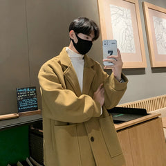 Threebooy Khaki Japanese Streetwear Winter Jacket Overcoat Windbreaker Wool Blends Coat Big Pockets Korean Fashion Trench Coat