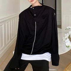 Threebooy Mens Sweatshirt Y2k Line Contrast Color Shoulder Pad Tshirt Autumn Streetwear Fashion Personality Long-Sleeve Top Men'S Clothing