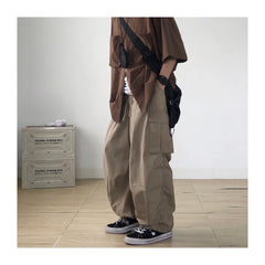 Threebooy Spring Autumn Japan Pants Retro Loose Straight Wide-leg Workwear Men Women Versatile Feet Tied Casual Trendy Trousers Aesthetic