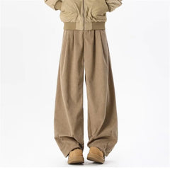 Threebooy Spring Men's Casual Straight Wide-Leg Corduroy Pants American Retro Streetwear Trousers Hip Hop Y2K Baggy Pantalones Hombre