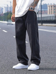 Threebooy New Men's Casual Long Jeans, Classic Men's Straight-Leg Jeans & Wide-Leg Jeans, Solid Color