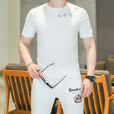 Threebooy High Quality Short Sleeved Knitted T-shirt for Men Summer Round Neck Ice Silk Breathable Tshirts Versatile Casual Business Tee