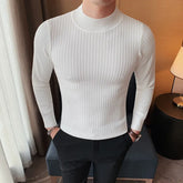 Threebooy Men's Light Luxury Skinny Knit Pullover Sweater Leisure Vintage Solid Color Long Sleeve Basic Shirt Korean Streetwear Clothes