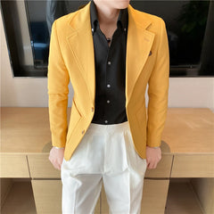 Threebooy High Quality Korean Slim Fit Blazer Jackets Men Clothing Simple Two Buttons Business Formal Wear Casual Suit Coats 3XL-S