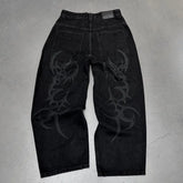 Threebooy Harajuku Y2k Jeans Goth Hip Hop Pattern Oversized Pocket Ripped Black Baggy Jeans Casual New Mens Womens Denim Pants Streetwear