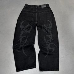 Threebooy Harajuku Y2k Jeans Goth Hip Hop Pattern Oversized Pocket Ripped Black Baggy Jeans Casual New Mens Womens Denim Pants Streetwear