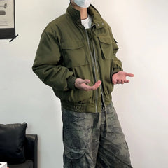 Threebooy Mens Fashion Trend Short Jacket Autumn And Winter Street Commuting Stand Collar Silhouette Workwear Casual Thickened Jacket