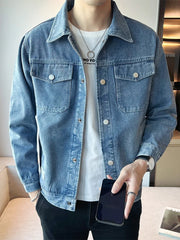Threebooy Men's Denim Jackets with 6 Pockets Korean Fashion Black Blue Slim Fit Casual Jean Cargo Coat 2025 Autumn New for Dailywear