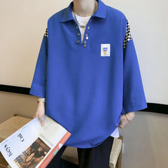 Threebooy Summer Men's New 7-sleeve Long Sleeve T Shirt Lapel Collar Blue/white/black Polo T- Shirts Fashion Trend High-quality Cotton Clothes Tshirts