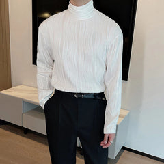 Threebooy Mens T-Shirt Textured Casual T-Shirt Autumn Light Korean Fashion All-Match Youth Bottoming Long Sleeve Top Men'S Clothing