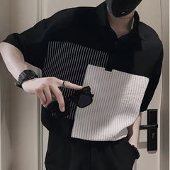 Threebooy Striped Polo Men's Short-sleeved Trendy Brand Ins Spliced lapel T-shirt New Casual Style