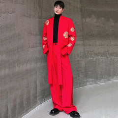 Threebooy Men's Red Scarlet Embroidered 2-Piece Suit