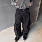 Threebooy Japanese Korean Retro Breasted Black Jeans Curved Knife Pants Casual Loose Wide Leg Pants Straight Leg Pants