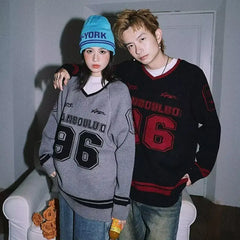 Threebooy Korean Oversized Sweater Womens Alphanumeric Knitted Pullover Sweater Y2k Autumn and Winter Design Lazy Couple College Style Top