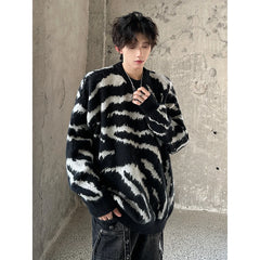Threebooy New Popular Contrast Color Sweater High Quality Black Casual Round Neck Knitted Sweater Autumn Winter Men's Lazy Pullover