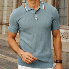 Threebooy Men's Casual Business Knitted Polo Shirt Light Luxury Leisure Lapel Button-down Short Sleeve Knitwear High Quality Fashion Shirt