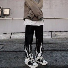 Threebooy Hip-hop Black Trousers Loose Large Size High Street Fashion Brand Men and Women Floor-length Straight Jeans