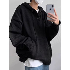 Threebooy Korean retro lazy style hooded knitted sweater men's autumn and winter new trend brand loose couple pullover jacket top