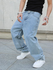 Threebooy Spring Autumn Men Baggy Jeans Oversize Straight Loose Casual Denim Trousers Solid Color Streetwear Fashion Y2k Wide Leg Pants