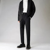 Threebooy Men's Tide Loose Casual Pants Solid Color Trousers Business Design Cotton Formal Black Suit Pants Large Size 28-38