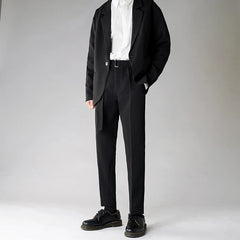 Threebooy Men's Tide Loose Casual Pants Solid Color Trousers Business Design Cotton Formal Black Suit Pants Large Size 28-38