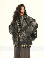 American high street men and women trendy sexy camouflage tie dye denim jacket for couples loose hip-hop retro casual top y2k