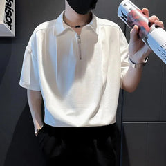 Threebooy Mens Shirt Half Zip Casual Shirt Summer British Daily Business Commuting Office Solid Color Short-Sleeve Top Men'S Clothing