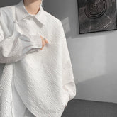 Threebooy Men's Luxury Chic Texture Shirt Vintage Casual Drapped Solid Color Button-down Long Sleeve Shirts for Men All-match Clothing